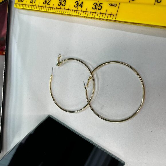 Nordstrom Goldtone Oversized Thin Hoop Earrings Lightweight Classic Style - Picture 6 of 6